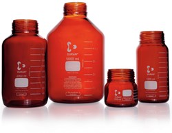 Picture of DURAN® GLS 80® Laboratory Bottles, Wide Mouth, Amber, without Screw Cap and Pour Ring, Borosilicate Glass