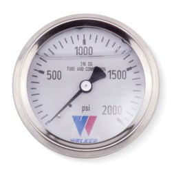 Show details for Welker Pressure Gauge, Stainless Steel, Liquid Filled, 2.5" Dial, 1/4" MNPT, Center Back Mount, 0 to 2000 psig Picture of Welker Pressure Gauge, Stainless Steel, Liquid Filled, 2.5" Dial, 1/4" MNPT, Center Back Mount, 0 to 2000 psig