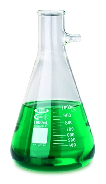 Picture of Low Form Erlenmeyer Filtering Flasks, Narrow Mouth, Borosilicate Glass