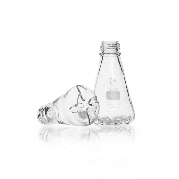 Picture of DURAN® Baffled Flasks, GL45 Thread, 4 Baffles, without Membrane Cap and Pour Ring, Borosilicate Glass