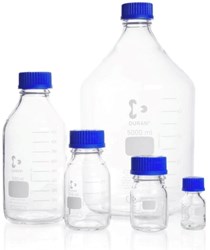 Picture of DURAN® Original Laboratory Bottles, with PP Cap and Pour Ring (Blue), Borosilicate Glass