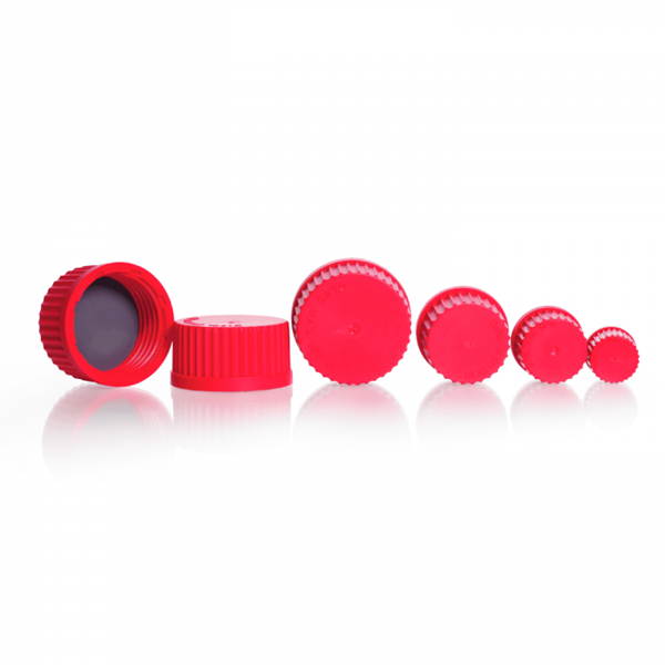 Picture of DURAN® GL Bottle High Temperature Screw Caps, PBT, PTFE-Coated Liner, Red