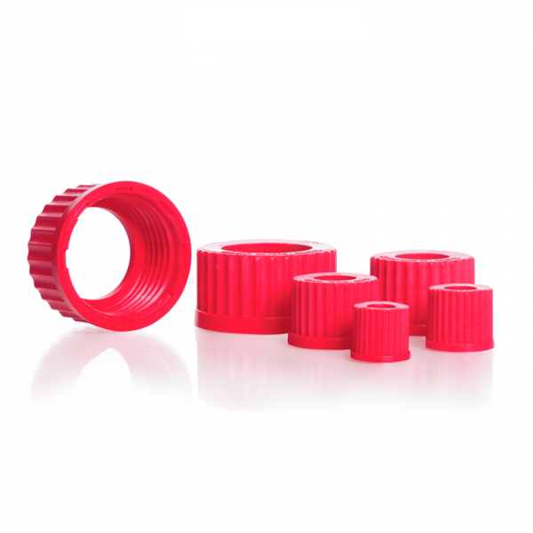 Picture of DURAN® GL Bottle Central Aperture Screw Caps, PBT, Red