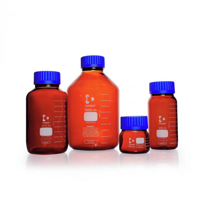 DURAN® GLS 80® Laboratory Bottles, Wide Mouth, Amber, with PP