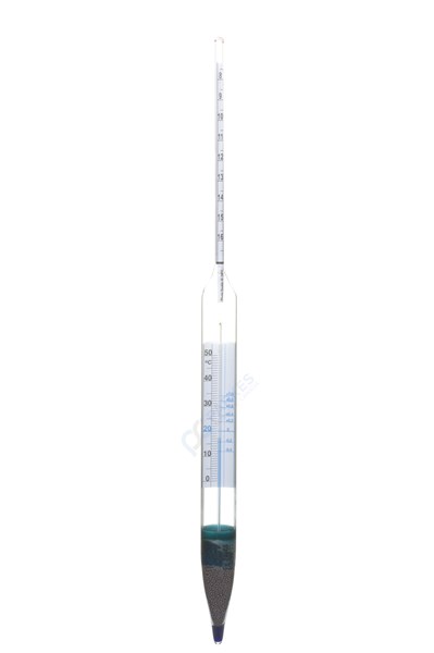 Picture of Plato Scale Thermohydrometer, 7.5 to 16.5°P, SafetyBlue (Non-Hazardous) 0 to 50°C